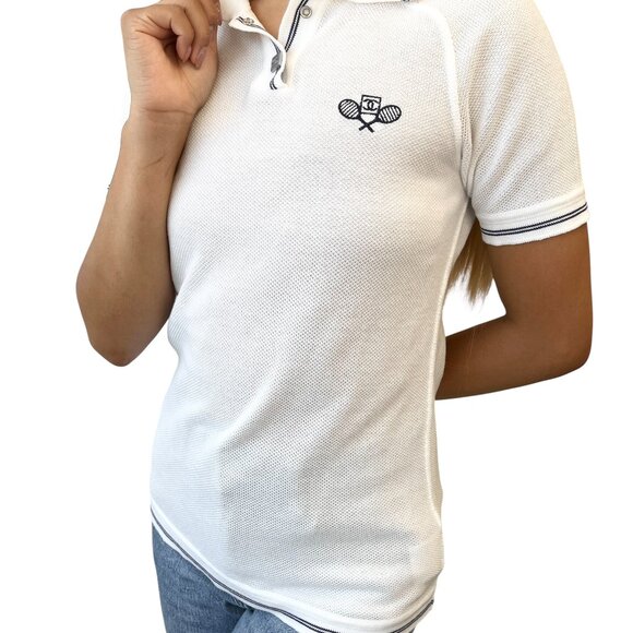 CHANEL Sport Vintage 05P CC Logo Polo T-shirt Top #38 Tennis Racket [106476] - Picture 2 of 12